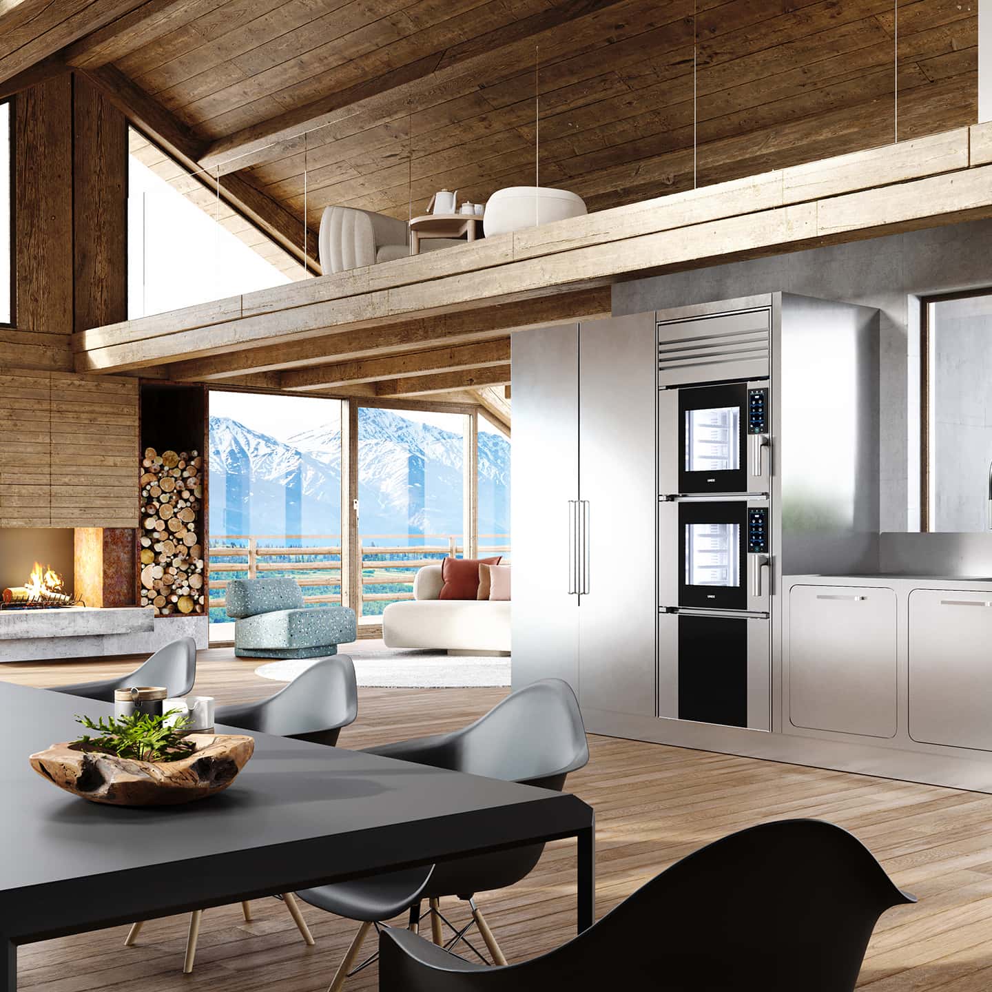 Luxury modern mountain chalet in Sankt Moritz with Unox Casa's smart oven for home